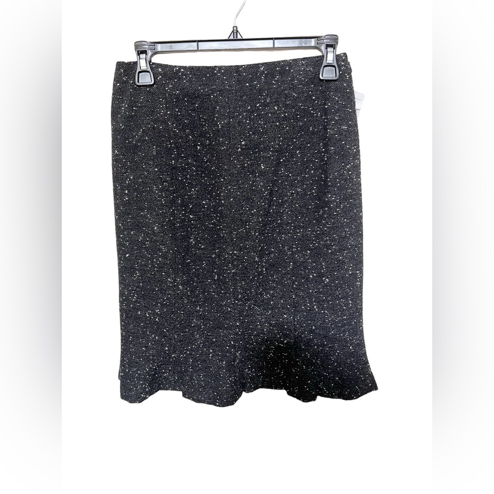 New Talbots Wool Blend Skirt 4P Ruffle Tweed Black White
